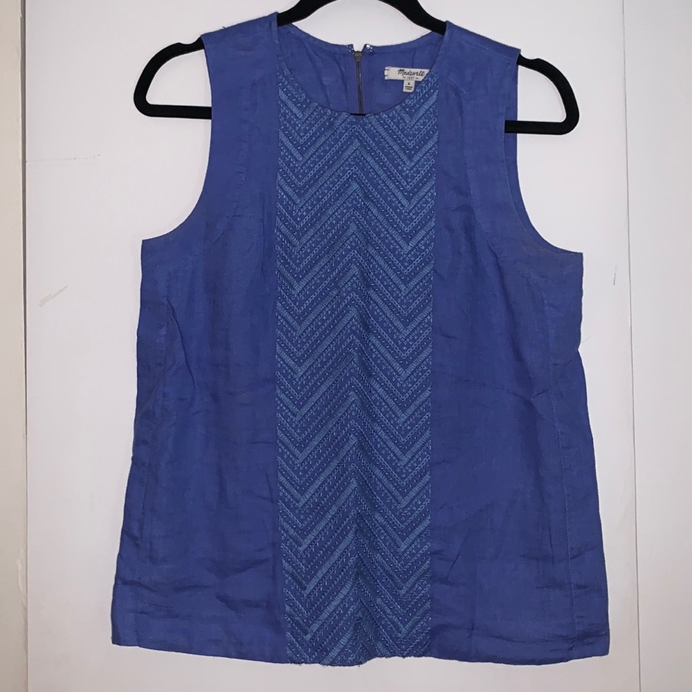Madewell embroidered linen top in periwinkle